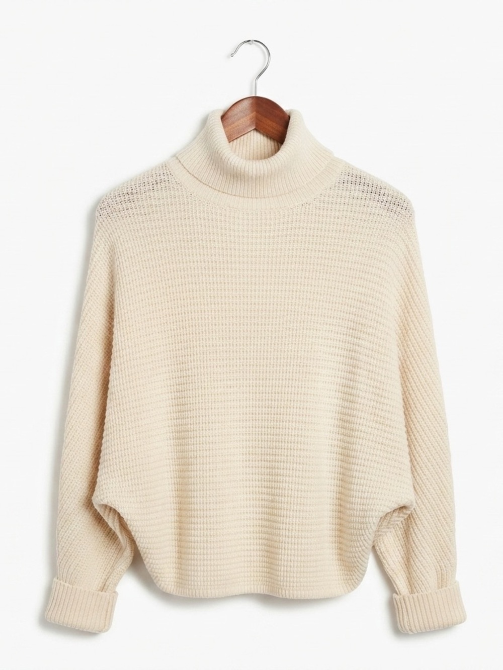 REVAMPED Cotton Crop Batwing Turtleneck Sweater XL Cream